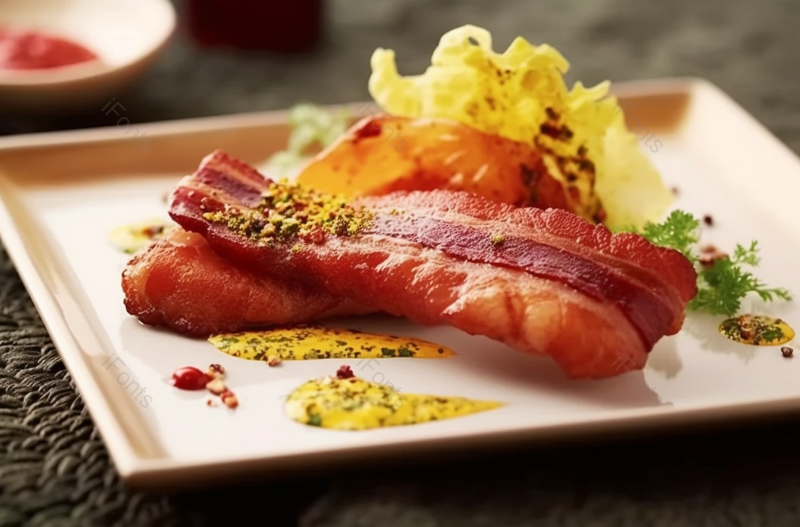 厚切培根生菜摆盘实景拍摄,高清,摄影图,摄影图片,图片大全,摄影图免费下载